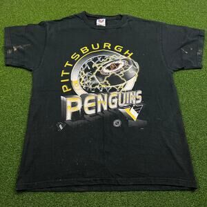 Vintage 90s Pittsburgh Penguins NHL Hockey Graphic T-Shirt Sz L
